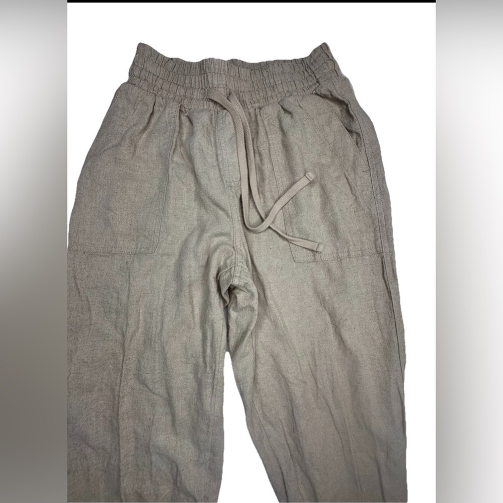 A NEW DAY Women Large High-Rise Ankle Joggers Linen Rayon Tan Pockets Size XS - Picture 2 of 9